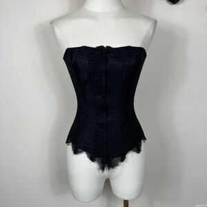 Tesa Corset Bustier Top Womens 34 Black Pink Lace Strapless Lingerie Evening